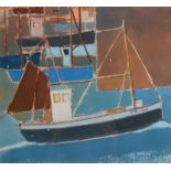 BARRIE BRAY PZ 34 Newlyn Leaving Harbour at First Light Gouache Signed Further signed and