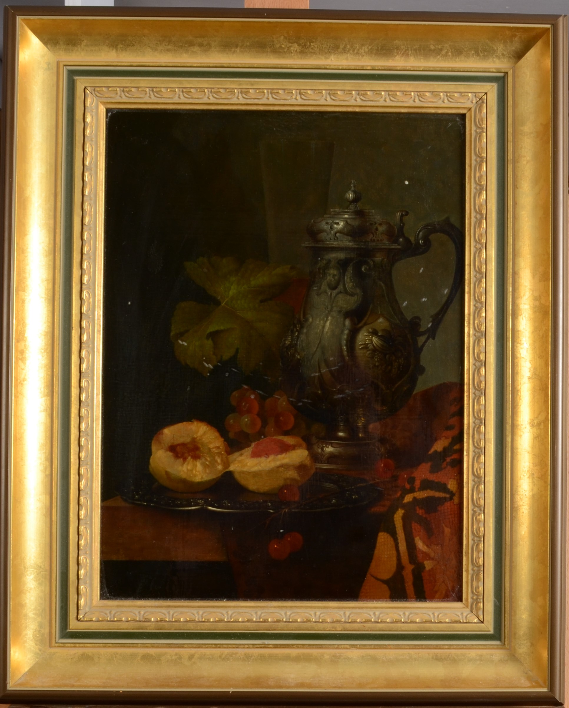 ANDREAS GYULA BUBARNIK Still Life With Grapes and Peweter Oil on board 38 x 29 cm - Image 2 of 2