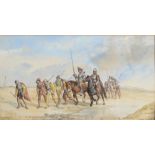 FREDERICK WEEKES Retreating troops Watercolour Signed 14 x 25 cm