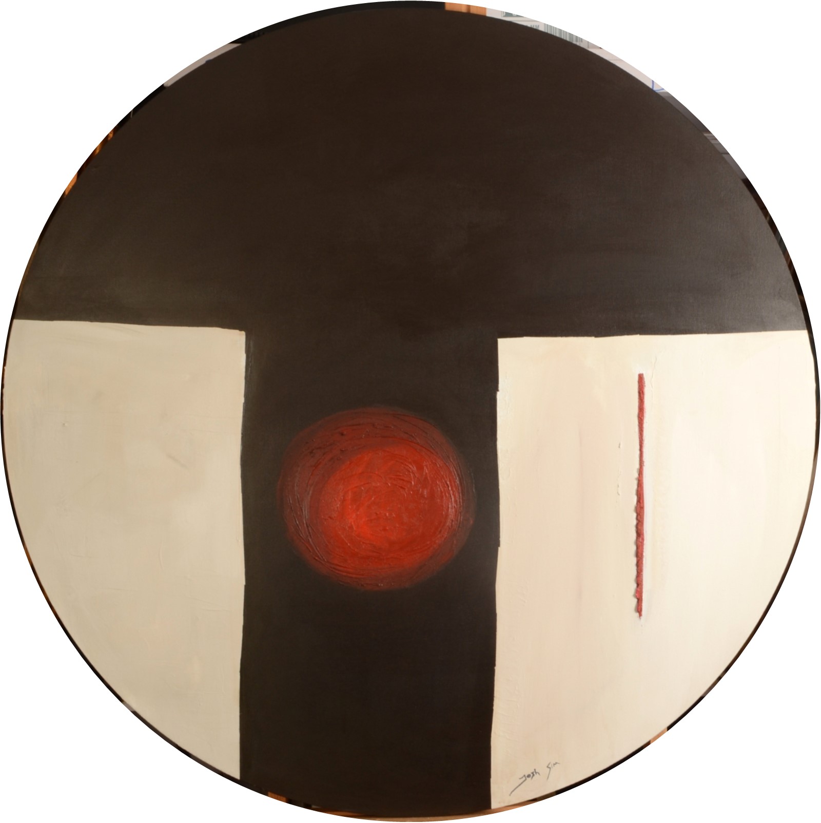 JOSH SIM Untitled Oil on canvas Signed Labels on the back 100cm diameter