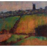 DAVID RYLANCE View to Probus Church Acrylic Signed 35 x 38cm Together with another acrylic