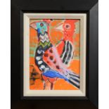 JANET LYNCH Two Little Birds I Acrylic Signed,