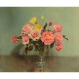 MARGARET EVANGALINE WILSON Roses In A Glass Vase Signed 50 X 60cm