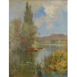 HARRY WILLIAM ADAMS Boating On A River Oil on canvas Signed and dated Labels on the back 1901 46 x