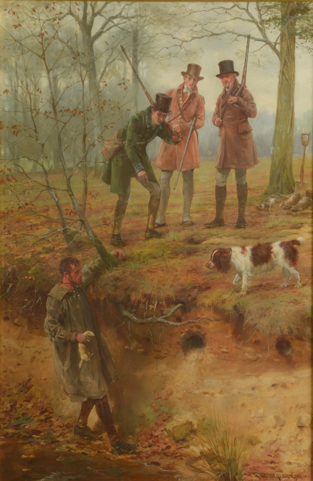 GEORGE GOODWIN KILBURNE Ferreting Oil on board Signed and dated 1901 35 x 30cm