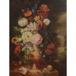 K BARTLE A Vase of Flowers on a Marble ledge Oil on canvas Signed 45 x 35 cm
