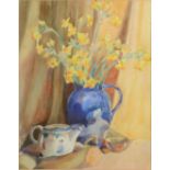 MARION HOCKING Still Life With Daffodils Watercolour 44 x 35 cm