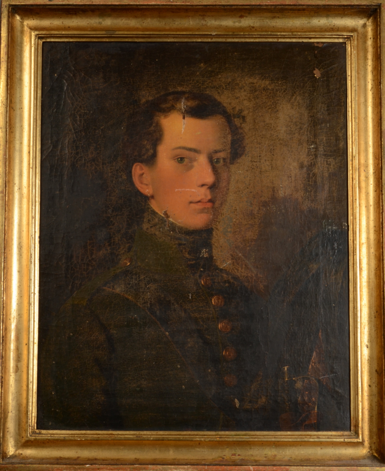 Mid 19th century portrait of a young officer Oil on canvas 62 x 49cm - Image 2 of 2