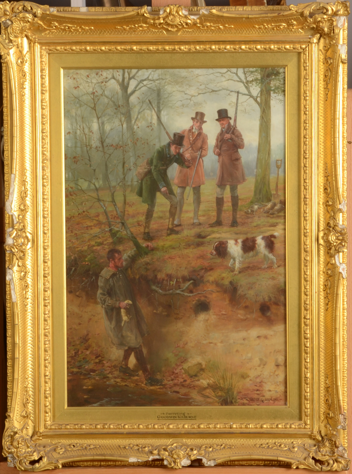 GEORGE GOODWIN KILBURNE Ferreting Oil on board Signed and dated 1901 35 x 30cm - Image 2 of 3