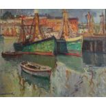 LEONARD RICHMOND Harbour Oil on board Signed 49 x 58cm