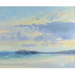 BARRIE BRAY Late Afternoon Light Samson Hill Bryher from Green Bay Oil on canvas Monogrammed