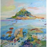 FRED YATES St Michael's Mount Oil on board Signed 88 x 88cm Condition report: