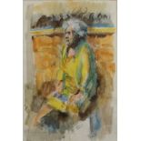 ROBERT OSCAR LENKIEWICZ Old Lady In front of a Van Dyke Frame Watercolour Signed and inscribed 33.