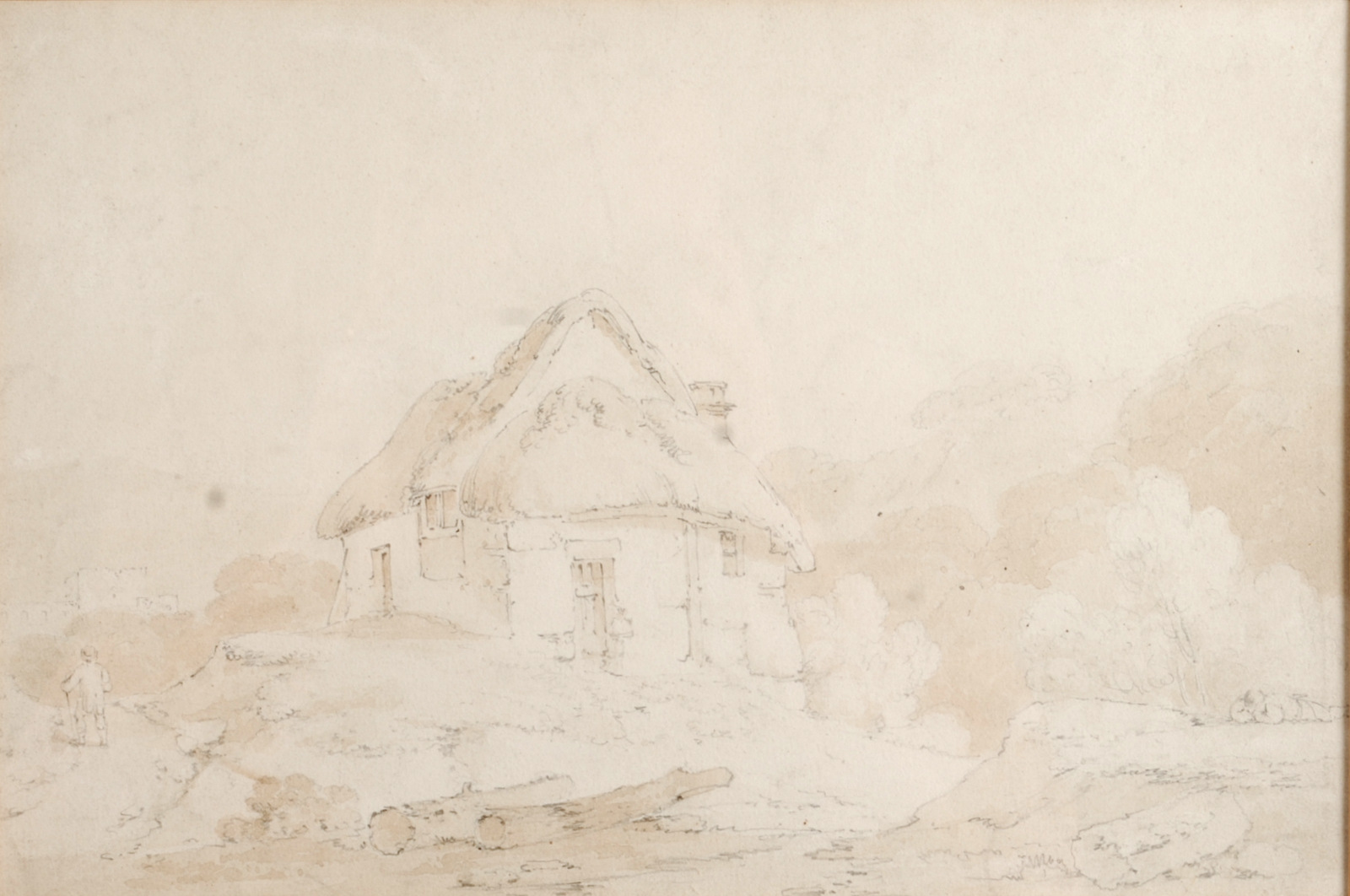 PAUL SANDBY MUNN A Country Cottage Pen and wash Inscribed in the mount 21 x 31 cm
