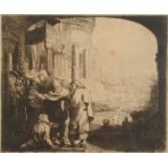 REMBRANDT VAN RIJN Peter and John Healing the Cripple at the Gate of the Temple Etching Signed and