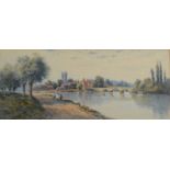 CLAUDE ROWBOTHAM Figures on a riverbank Watercolour Signed and dated 1901 20 x 48cm