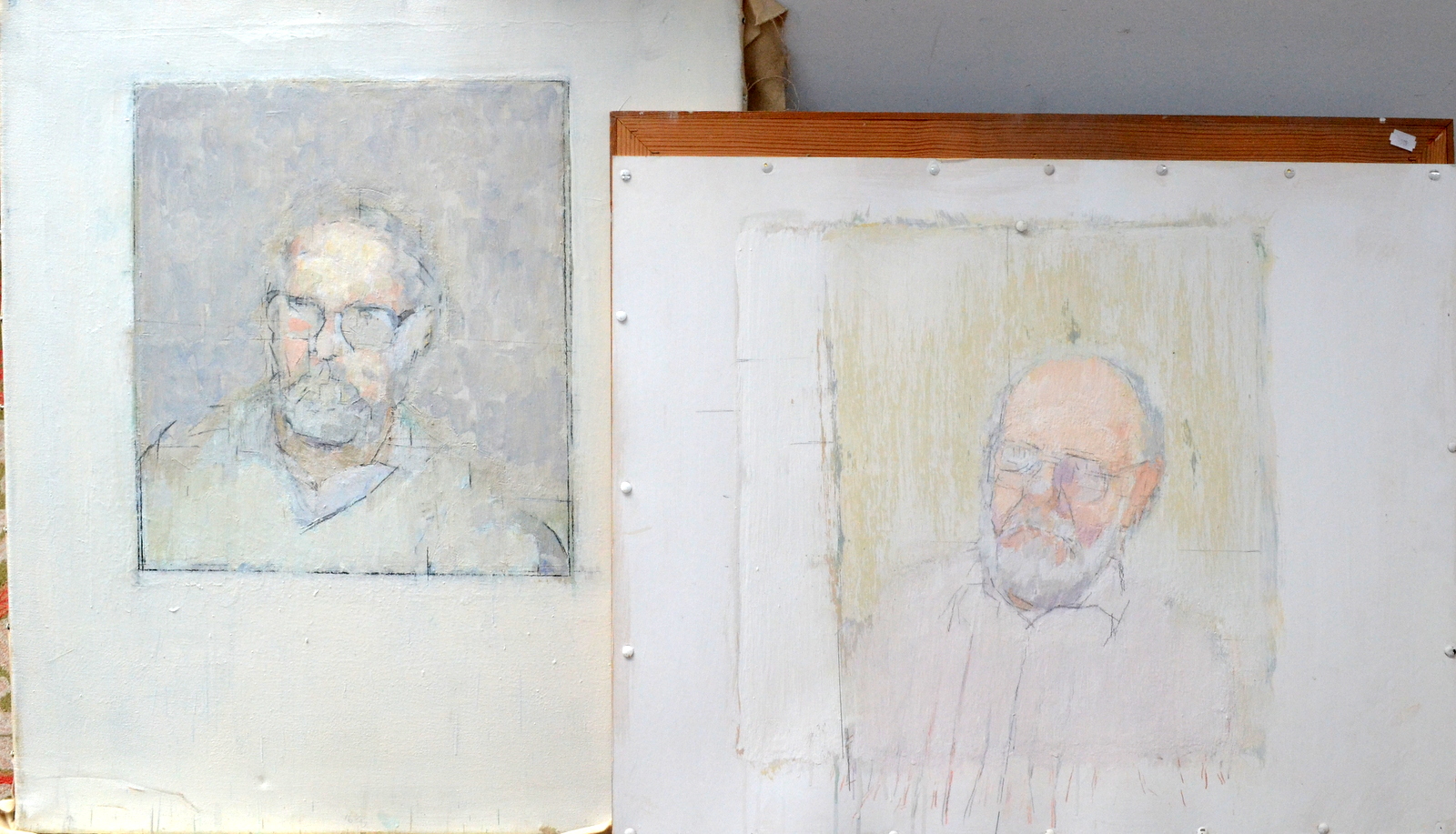 DAVID FERGUSON Male portraits (a pair) Mixed media 76 x 66 cm/59 x 74 cm