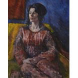 A Female Portrait Oil on board Signed Baker '73 56 x 46 cm