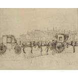 ROBERT SARGENT AUSTIN Hackney Carriages Etching Signed in the plate Plate size 15.5 x 19.