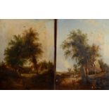 Early 19th century English School Figures in a landscape A pair of oils on canvas Each 41 x 30.