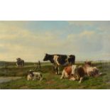 HENDRICK SAVRY Cattle and sheep in a sunlit field Oil on canvas Signed 50 x 80cm
