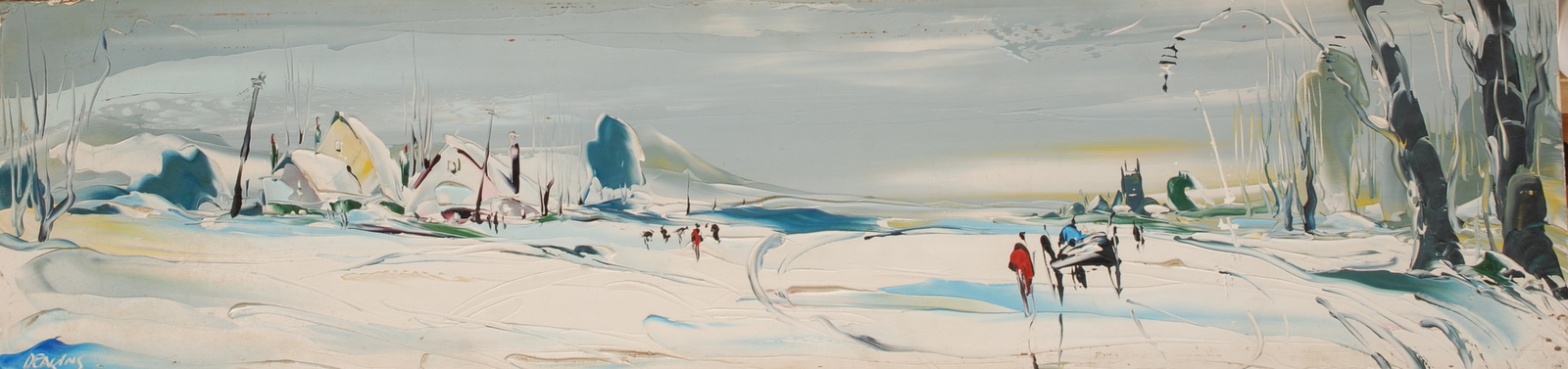 DAVID DEAKINS A Winter Landscape oil on board Signed 30 x 121 cm Plus 4 other works - Image 2 of 5