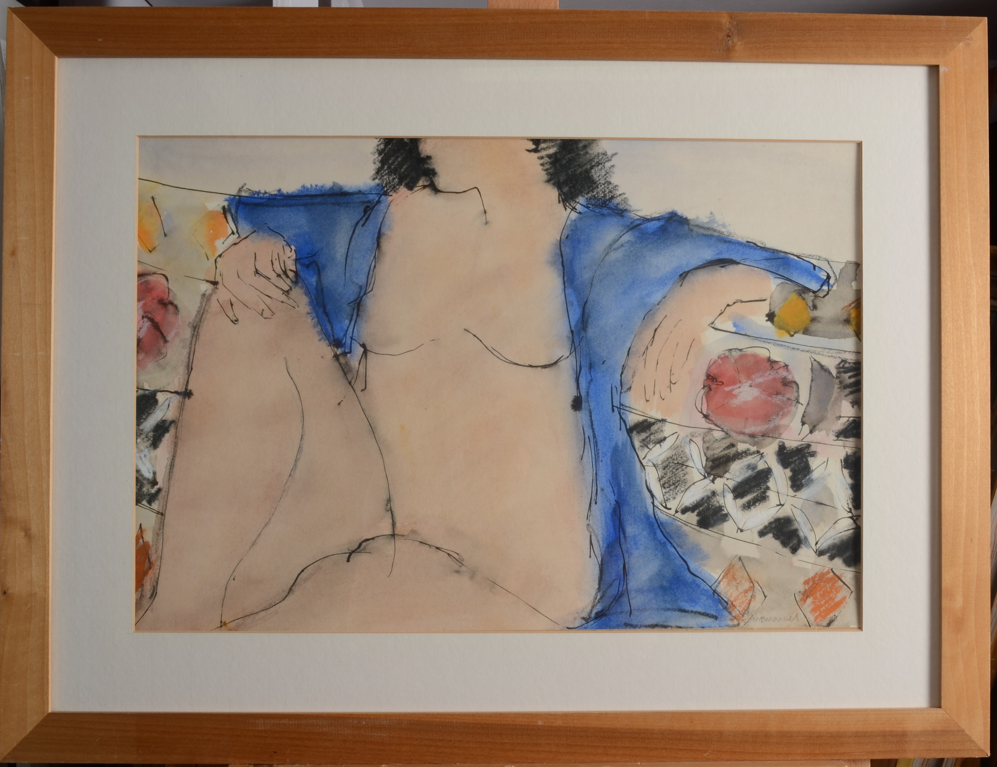 JOHN EMANUEL Figure With Blue Watercolour Signed 35 x 52 cm - Image 2 of 2