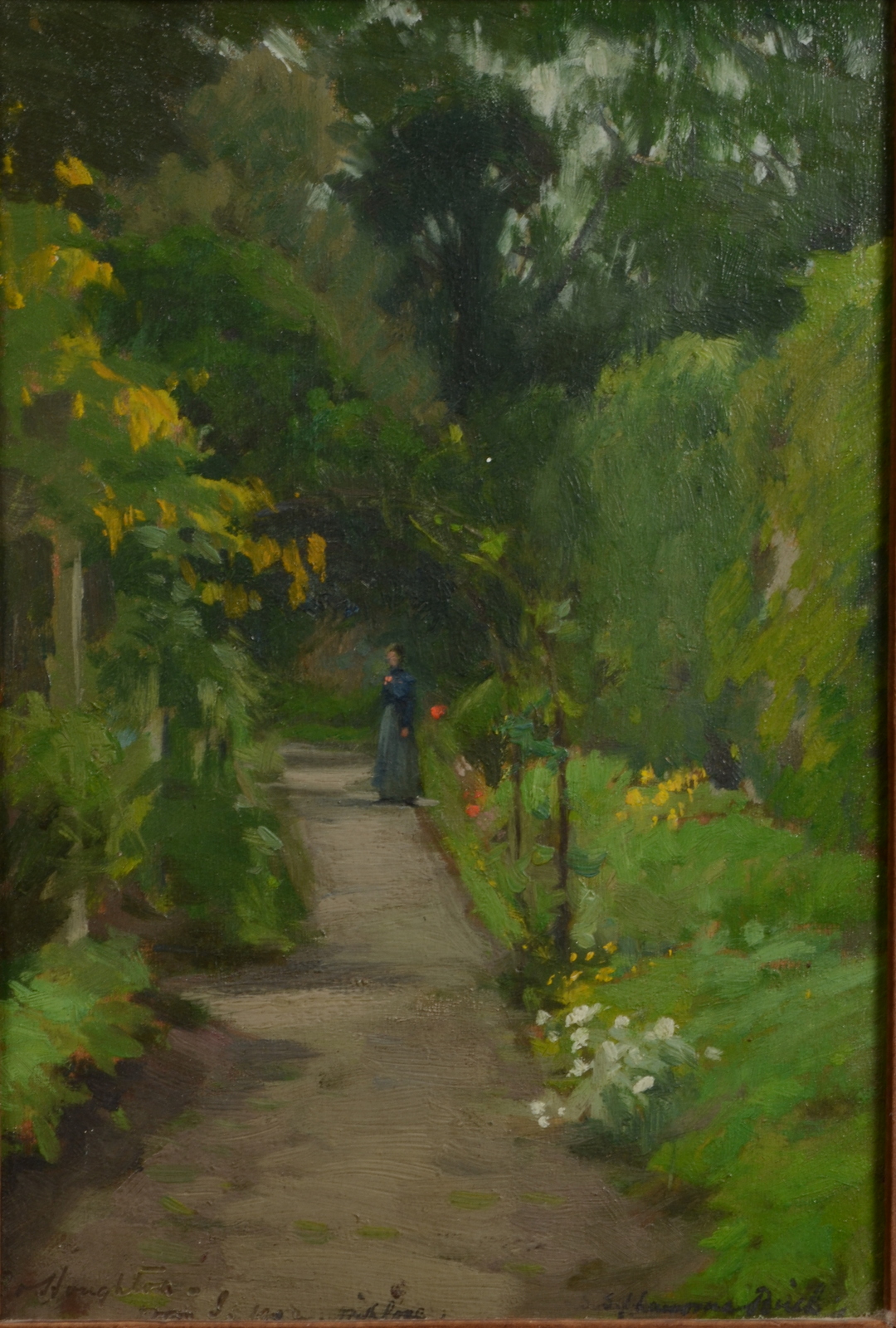 SAMUEL JOHN LAMORNA BIRCH Houton his fiance on the path of her Camborne home Oil on board Signed,