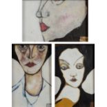 BEN CARRAVICK Female heads Mixed media Three small works each signed