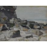 RICHARD PLATT Figures and coastal rocks Oil on canvas Signed and dated '56 76 x 101.