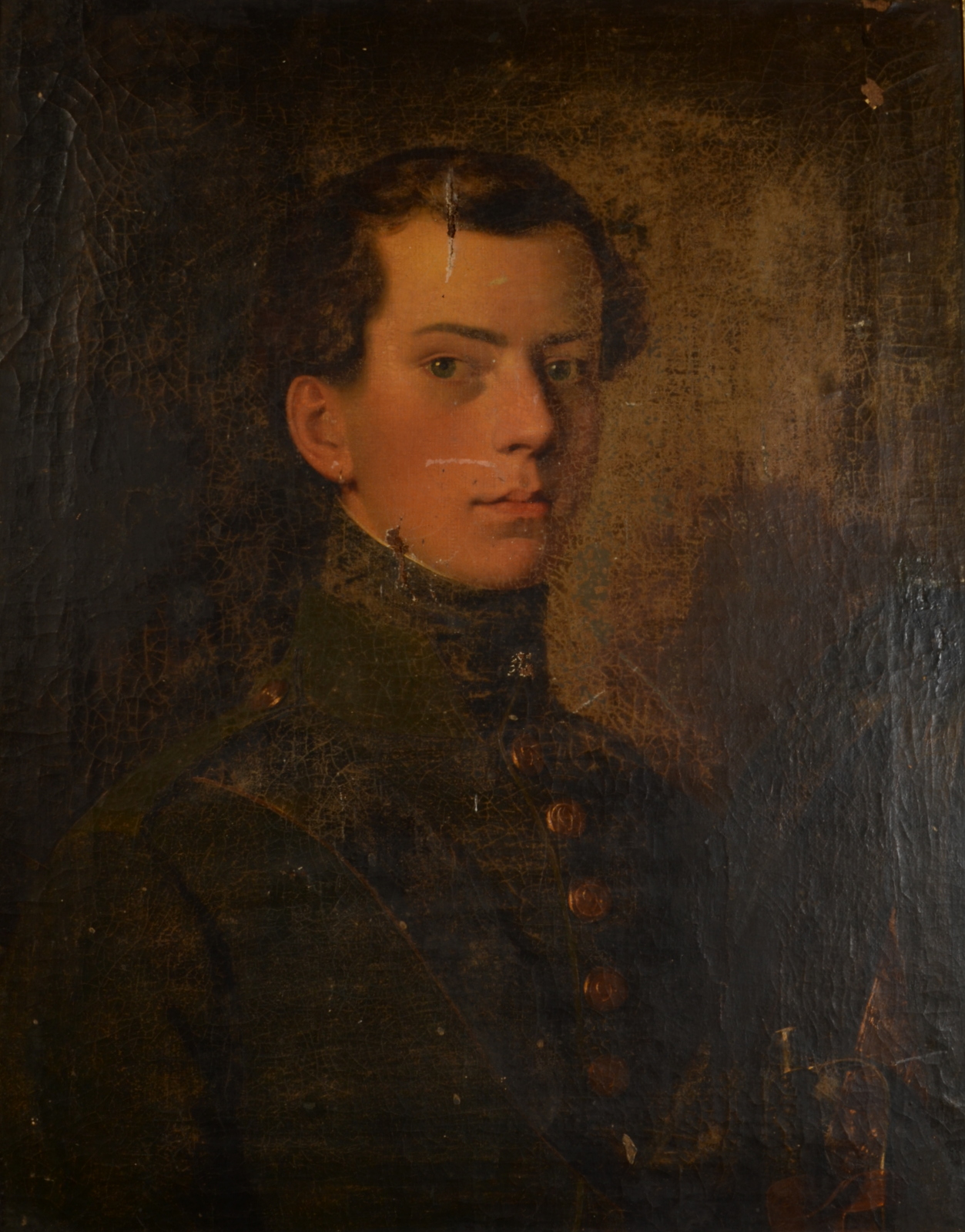 Mid 19th century portrait of a young officer Oil on canvas 62 x 49cm
