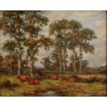 DIXON CLARK Cattle in a Wooded Landscape Signed 20 x 25 cm