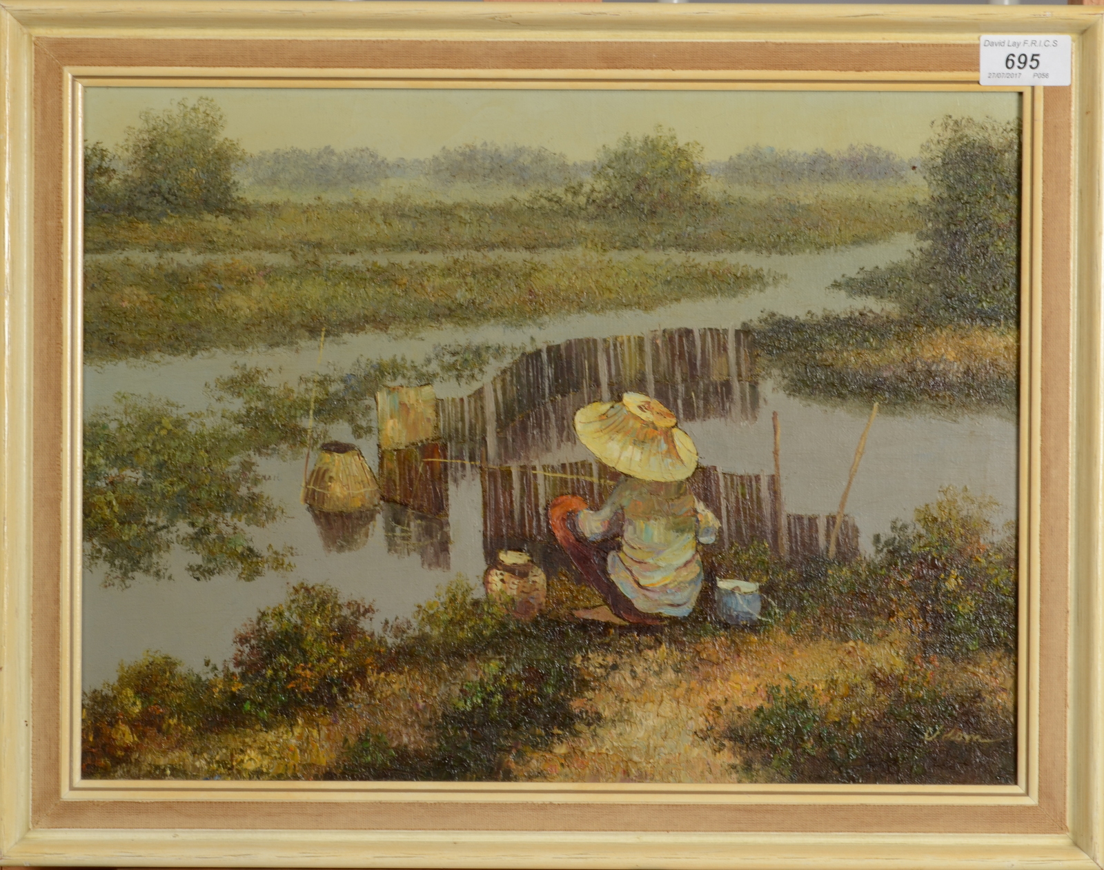 UDOM? Paddy field Oriental oil on canvas Indistinctly signed 30 x 40cm - Image 2 of 2