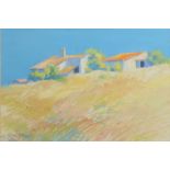 BARRIE BRAY Greek farmstead Gouache Signed 24 x 35.