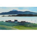BARRIE BRAY Isle of Mull from Iona Gouache Monogrammed Signed and inscribed to the back 16 x