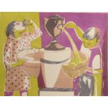 RICHARD PLATT Water Fountain and Children circa 1950 Three colour lithograph Signed and inscribed