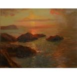 JULIUS OLSSON Sunset at Bundoran, Northern Ireland Oil on panel Signed Inscribed to the back 35.