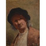 A SANDERSON? Head of a man Oil on panel Indistinctly initialled Inscribed to the back 22.