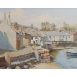 DENYS LAW Mousehole Harbour Oil on board Signed 40 x 50 cm
