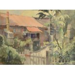 ELIZABETH MAUDE DANGERFIELD Garden Entrance Watercolour Signed Gallery label on the back 26 x 36cm