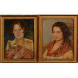 B L MAYNARD Two 1920s female portraits Oil on board One signed and dated 1924 Each 18 x 14cm