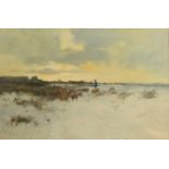 JOHANNES JOSEPHUS GARJEANNE Winter shepherd and his flock Watercolour Signed 34 x 52cm