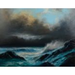 RICHARD BLOWEY Approaching storm on the Cornish coast Oil on canvas Signed 69.5 x 89.