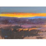 BARRIE BRAY Dusk - Gear Common Oil on canvas board Monogrammed Signed and inscribed to the back