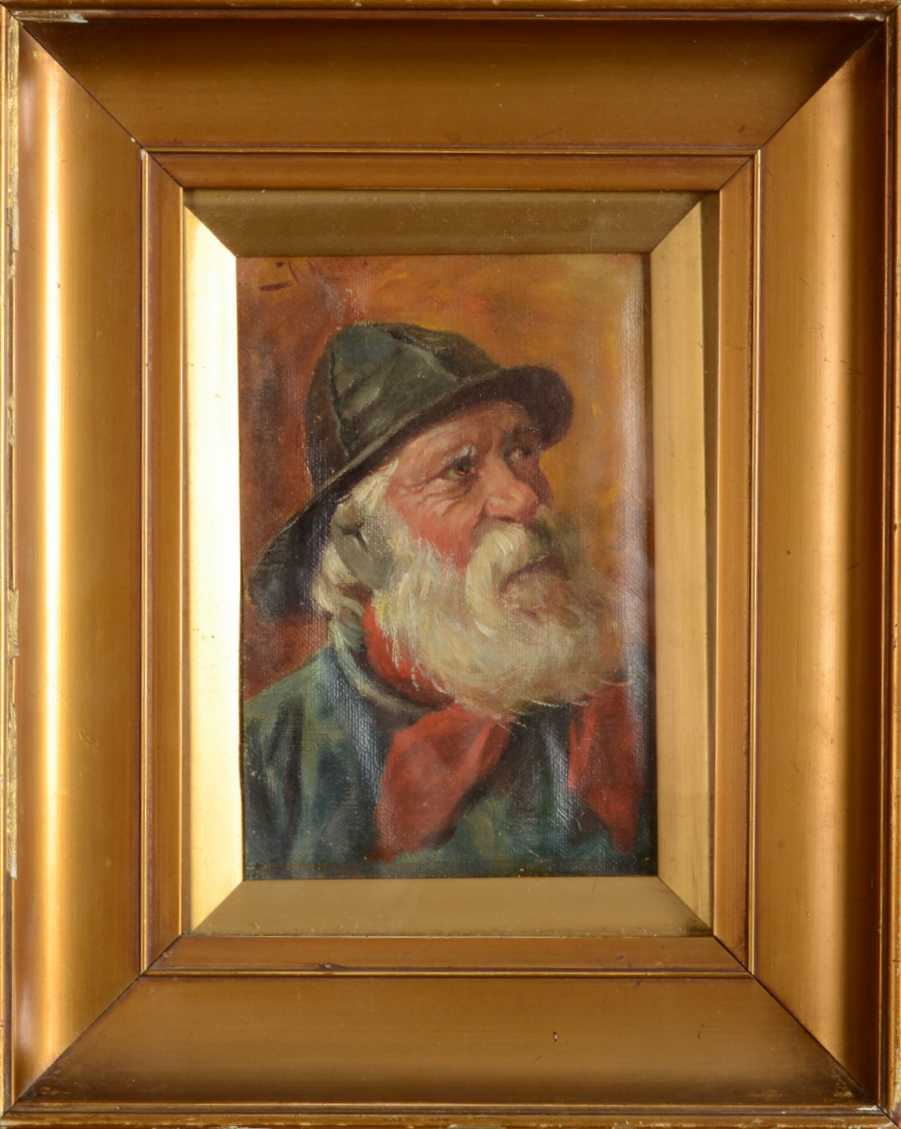 Portrait of a Fisherman Oil on canvas Indistinctly signed 16 x 11 cm - Image 2 of 3
