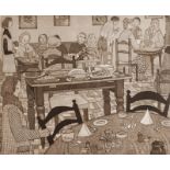 DOROTHY BORDASS The Cake Table Engraving Signed and dated Numbered IV/XII 1977 25 x 30 cm