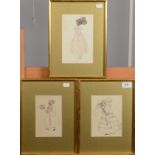 COLE A group of three drawings of fashionable young ladies Together with a pair of still lives