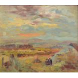 DONALD SINCLAIR SWAN Westward from Castle Gate Oil on board Signed and dated Label on the
