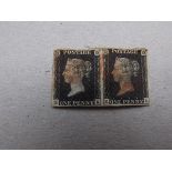 A pair of Penny Blacks lettered EK-EL four margins all round, a little ragged at top and right,