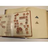 A sparsely filled stamp album including two cape Tri-Angulars and a stock book of Penny plates